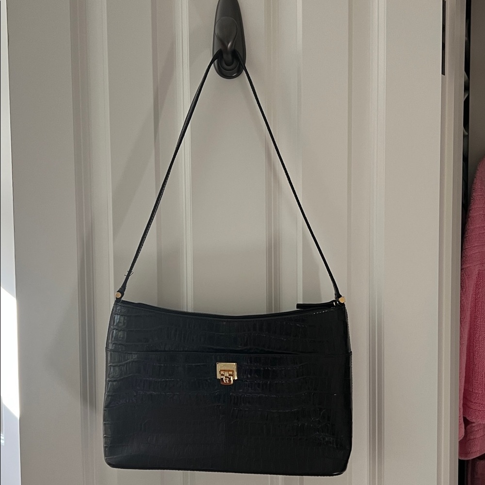 Black faux reptile skin purse